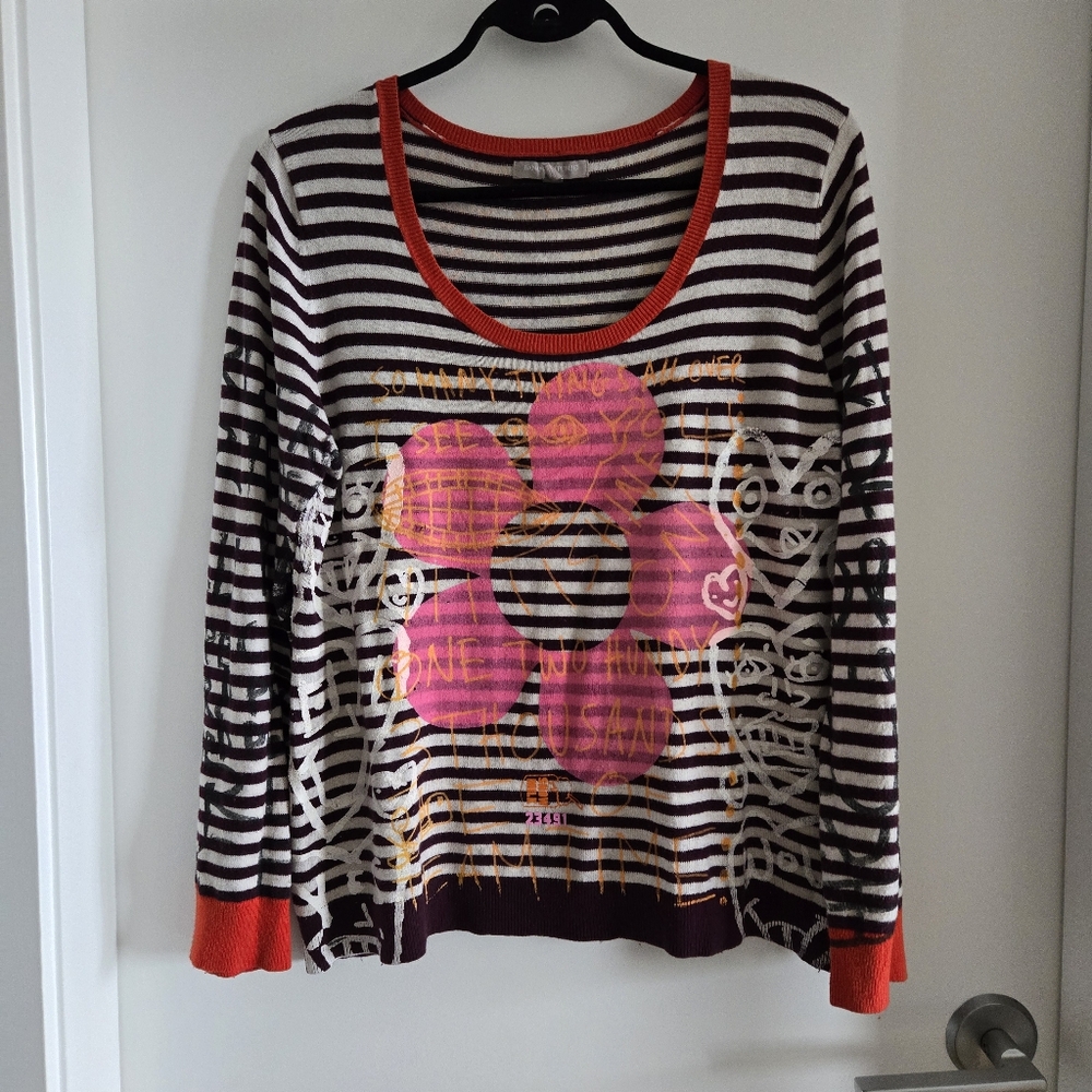 Banana Republic Striped Sweater with Red Trim